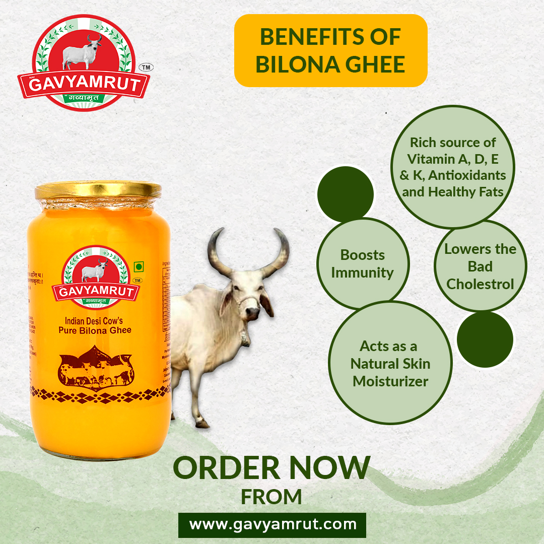 GAVYAMRUT INDIAN A2 DESI BILONA COW GHEE (1L GLASS JAR)